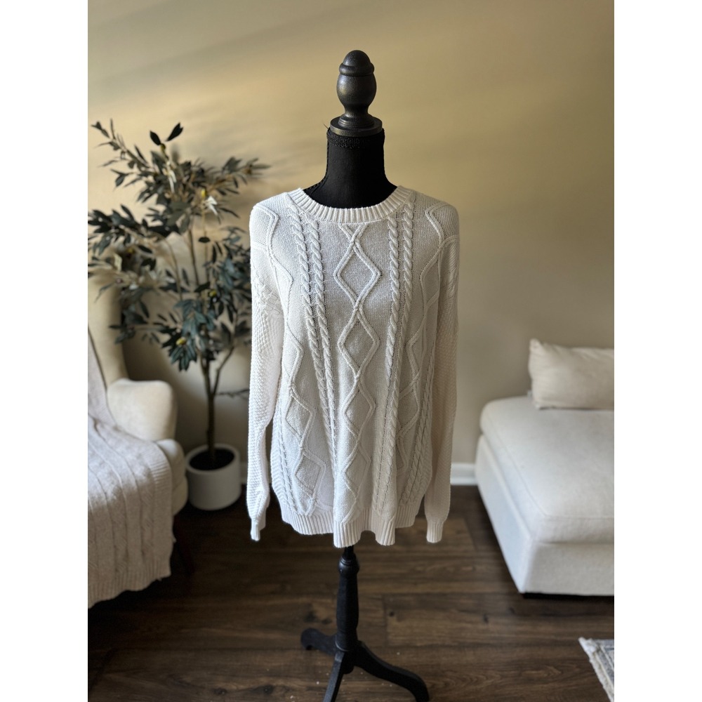 Hollister California Womens Small Cream Cable Knit Crew Neck Pullover Sweater
